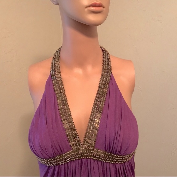 Sold!! SKY Purple Halter Top with Bronze & Bead SequinAccents Size Small - Picture 3 of 3